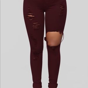 Burgundy Glistening jeans from Fashion Nova